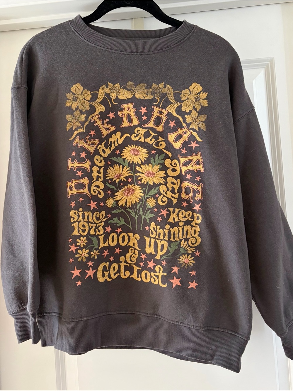 Billabong Charcoal Crewneck with Yellow & Pink Floral Graphic